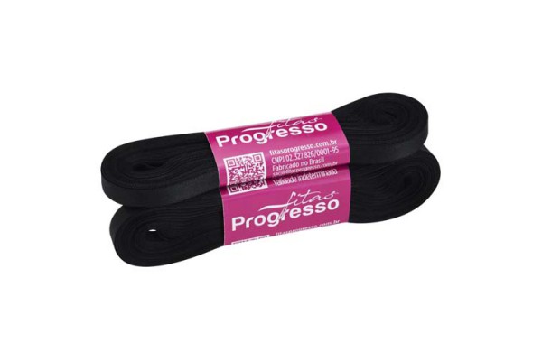 FITA DE CETIM PROGRESSO 7MM COM 10MTS PRETO