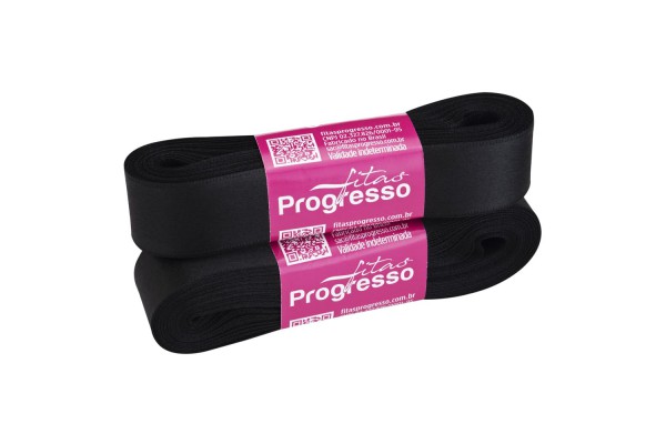 FITA DE CETIM PROGRESSO 22MM COM 10MTS PRETO