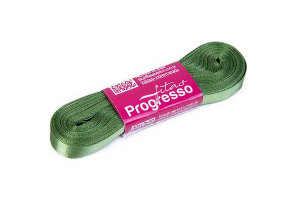 FITA DE CETIM PROGRESSO 10MM COM 10MTS VERDE MILITAR