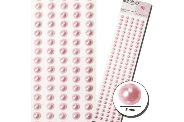 CARTELA ADESIVA NYBC MEIA PEROLA 8MM ROSA CLARO COM 140 UNIDADES 