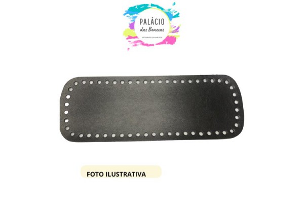 FUNDO PARA BOLSA CROCHE COURO SINTETICO G PRETO COM 54 FUROS