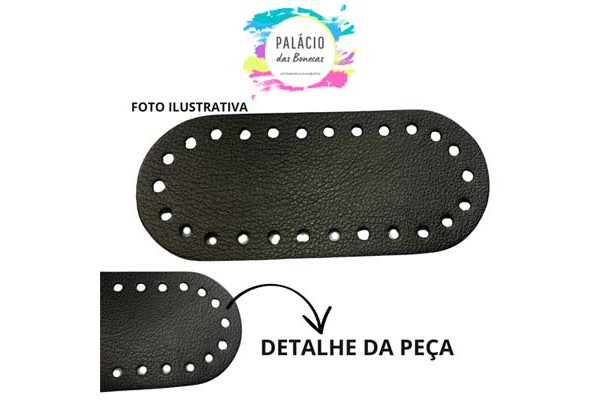 FUNDO PARA BOLSA CROCHE OVAL MINI PRETO COM 26 FUROS